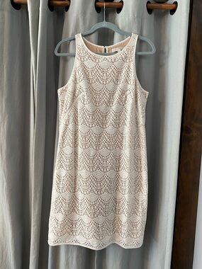 LOFT Sleeveless Lace Mini Dress in Light Cream, Women’s Size 8